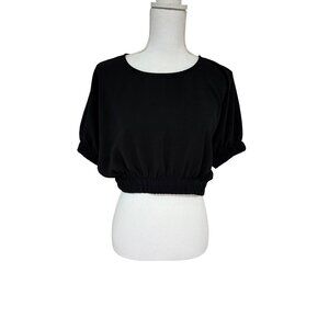 Zara Blouse Womens Size Medium Black Short Sleeve Cropped Blouse